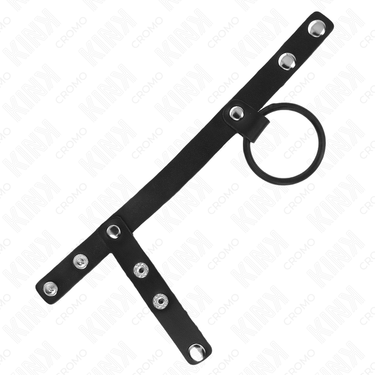 Anello pene in silicone e pelle con divisore e cinturino in vera pelle